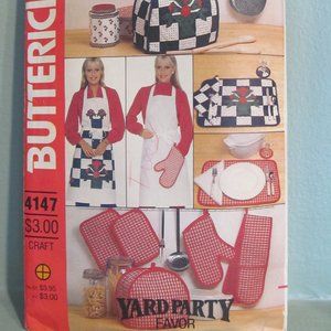 Vintage 1980s Butterick 4147 Sewing Craft Pattern Kitchen Accessories Apron